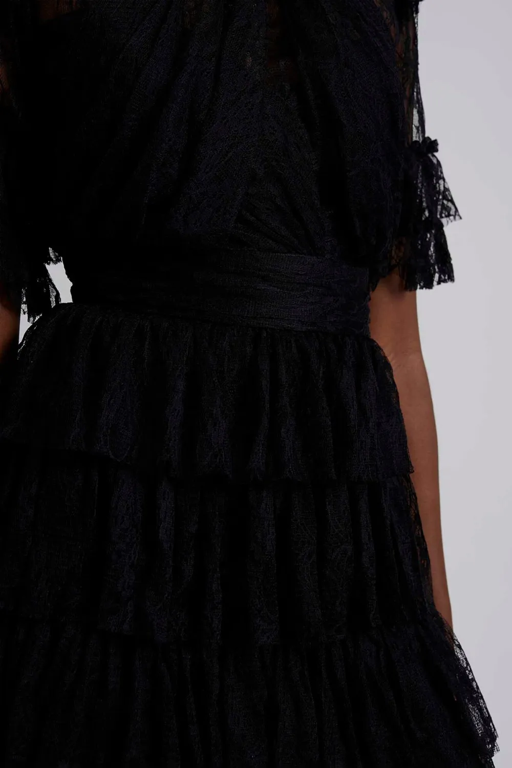 Ruffled Lace High Neck Mini Dress