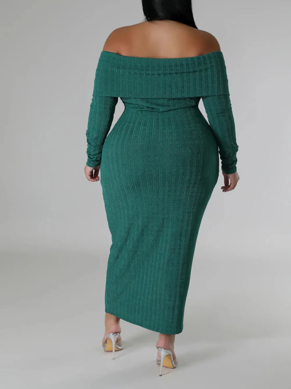 Long Sleeve Straight Neck Maxi Dress