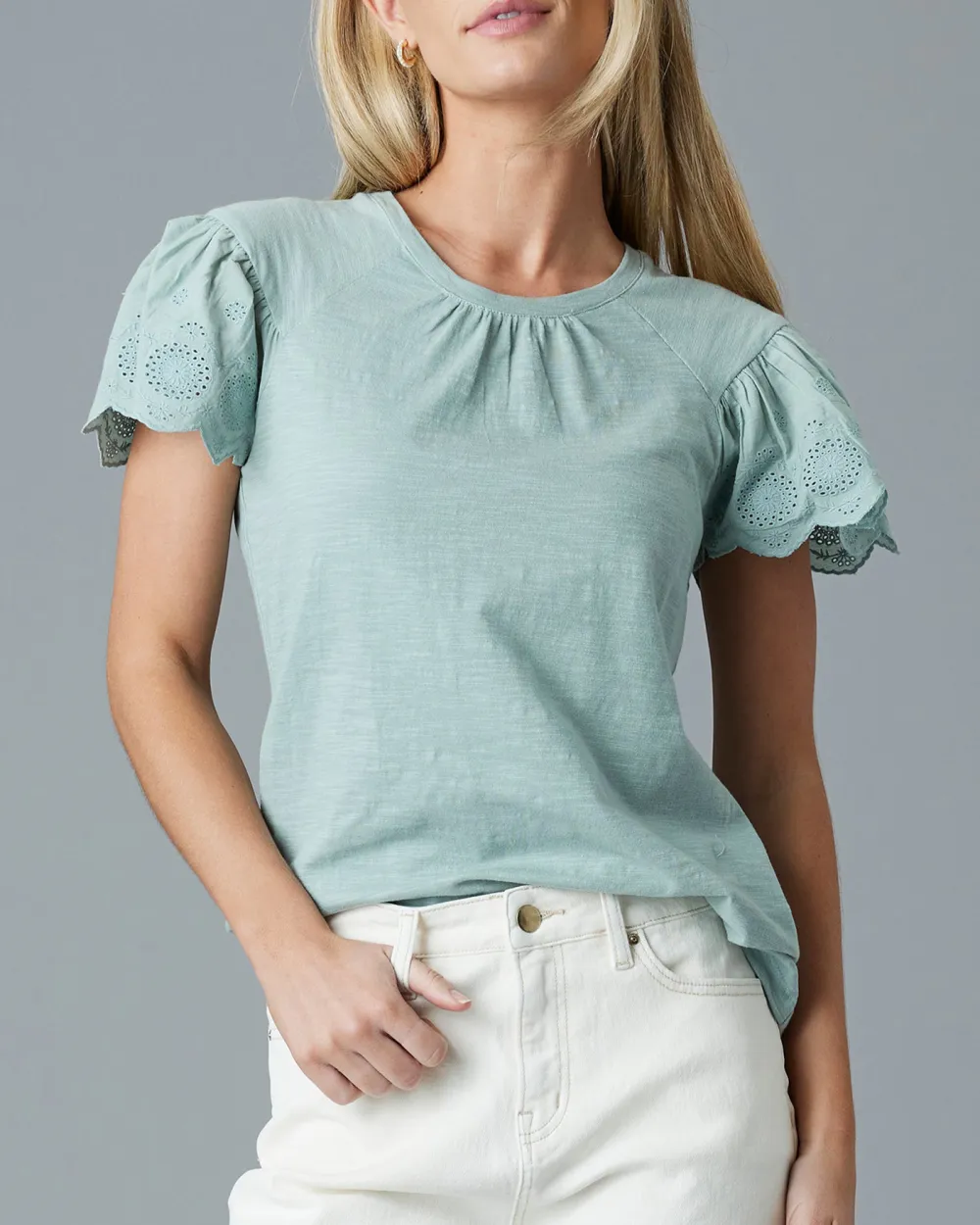 Casual T-Shirt With Delicate Eyelet Detailing