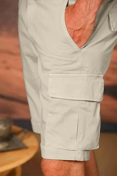 Beige Slim Fit Men'S Cotton Shorts