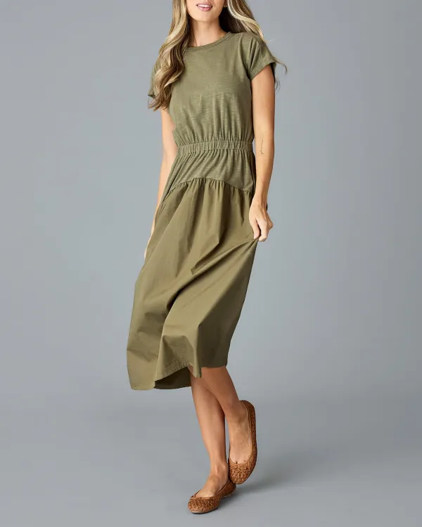 Olive Green Ruched Waist Dress