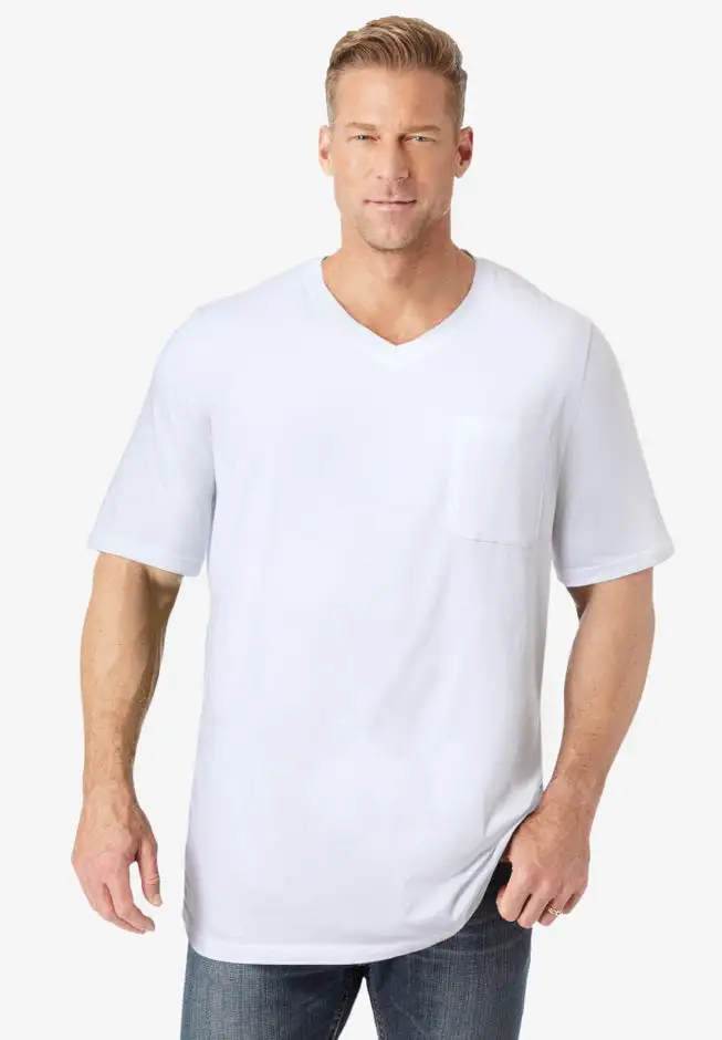 Shrink-Less Lightweight Longer-Length V-neck T-shirt