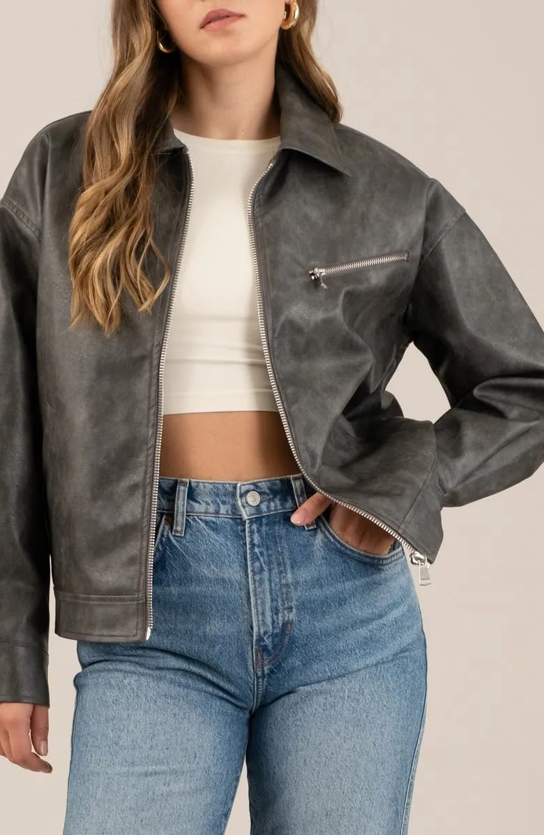 Faux Leather Bomber Jacket