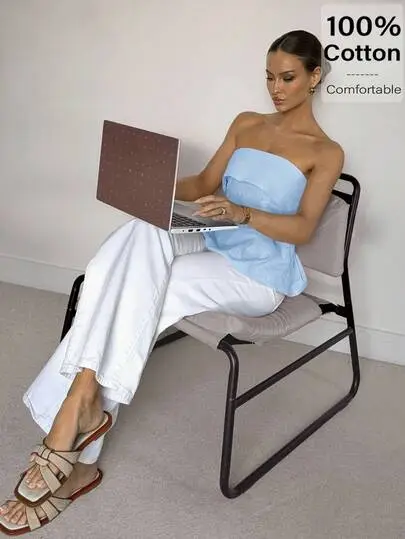 Linen Blend Strapless Tube Top