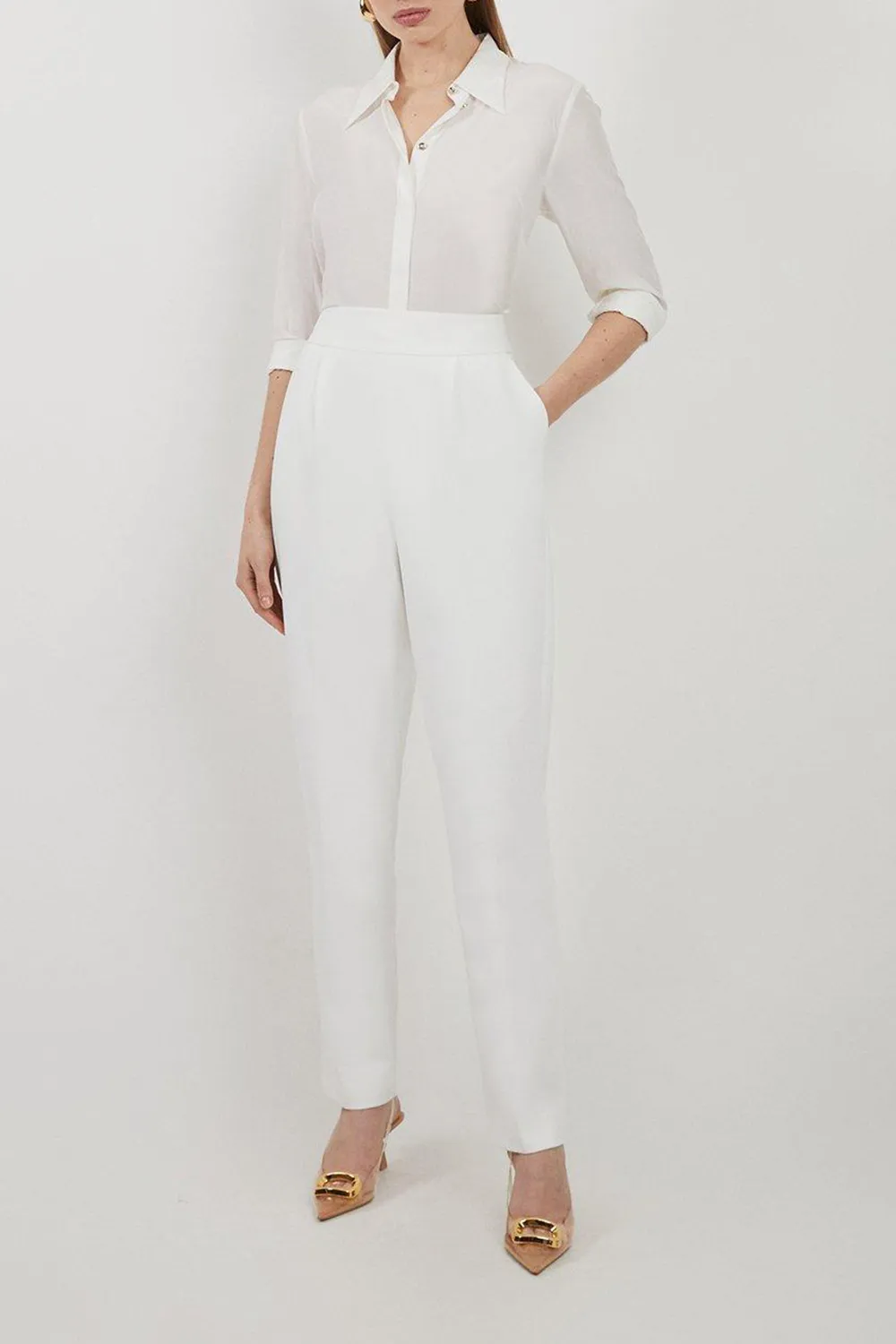 Casual Style Compact Stretch High Waist Tailored Trousers