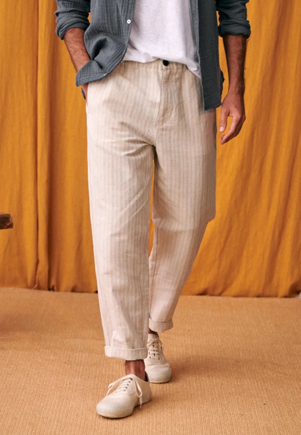 Trousers-Striped beige