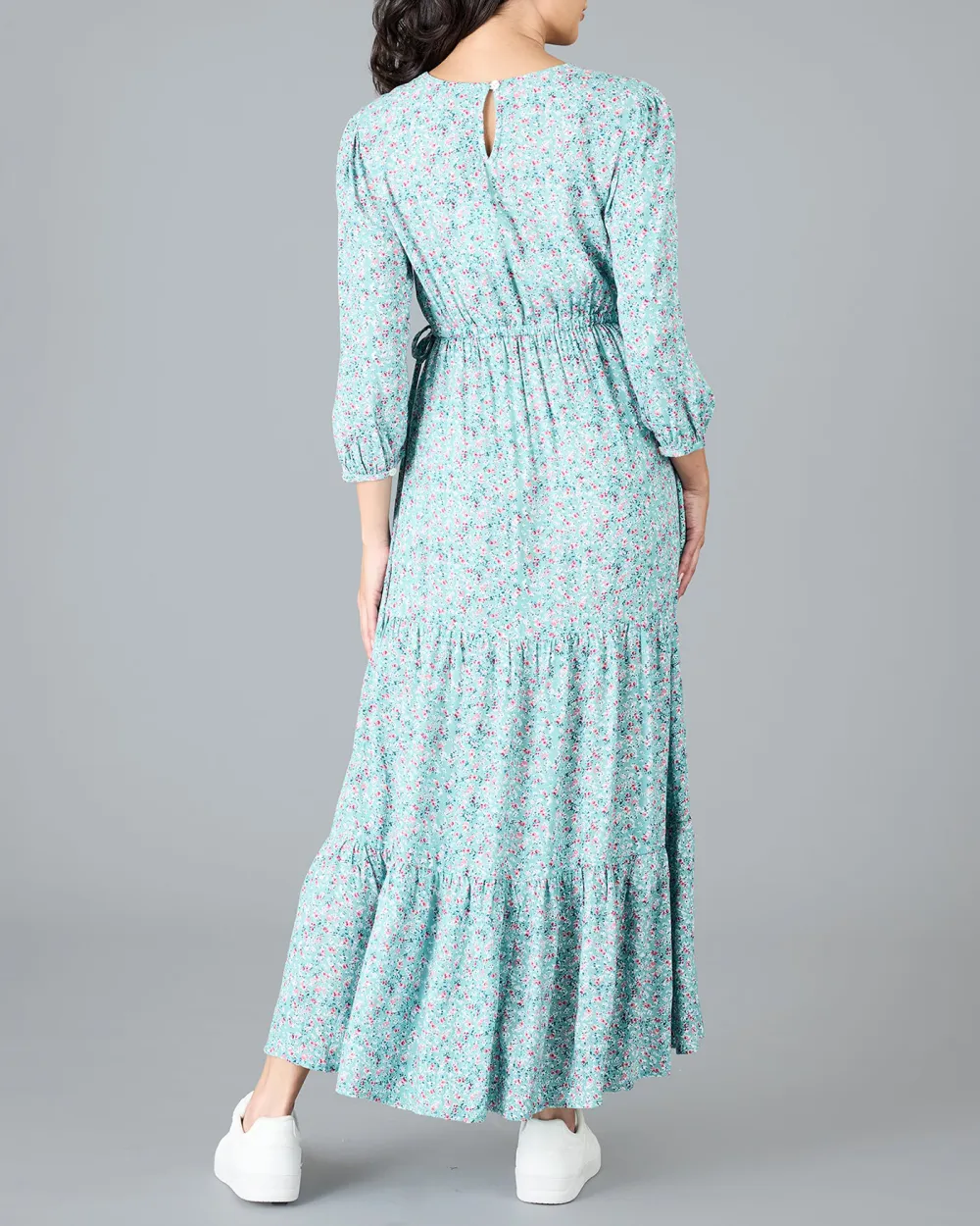 Blue Floral Print Tiered Maxi Dress