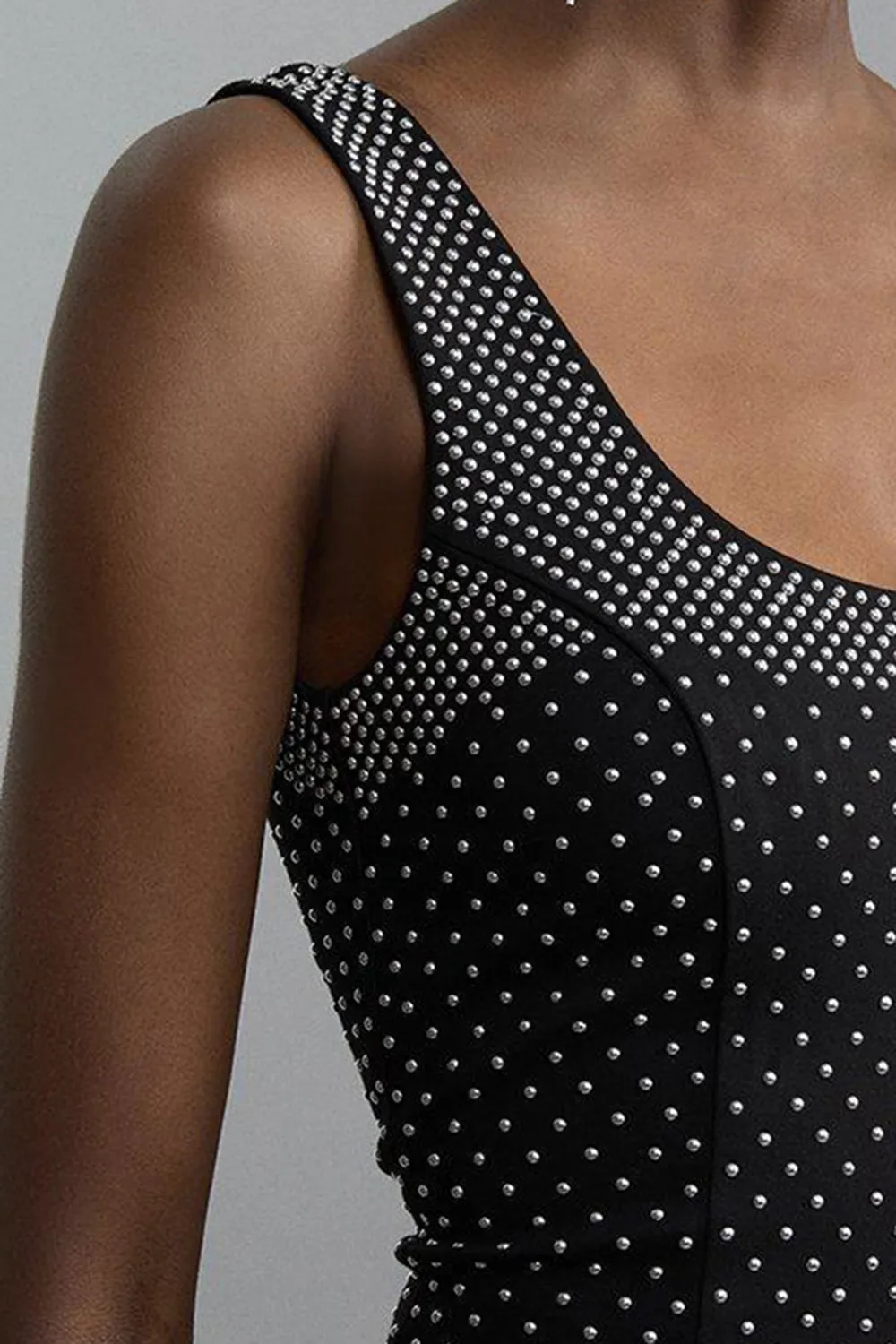 Studded Non-Stretch Jersey Mini Dress