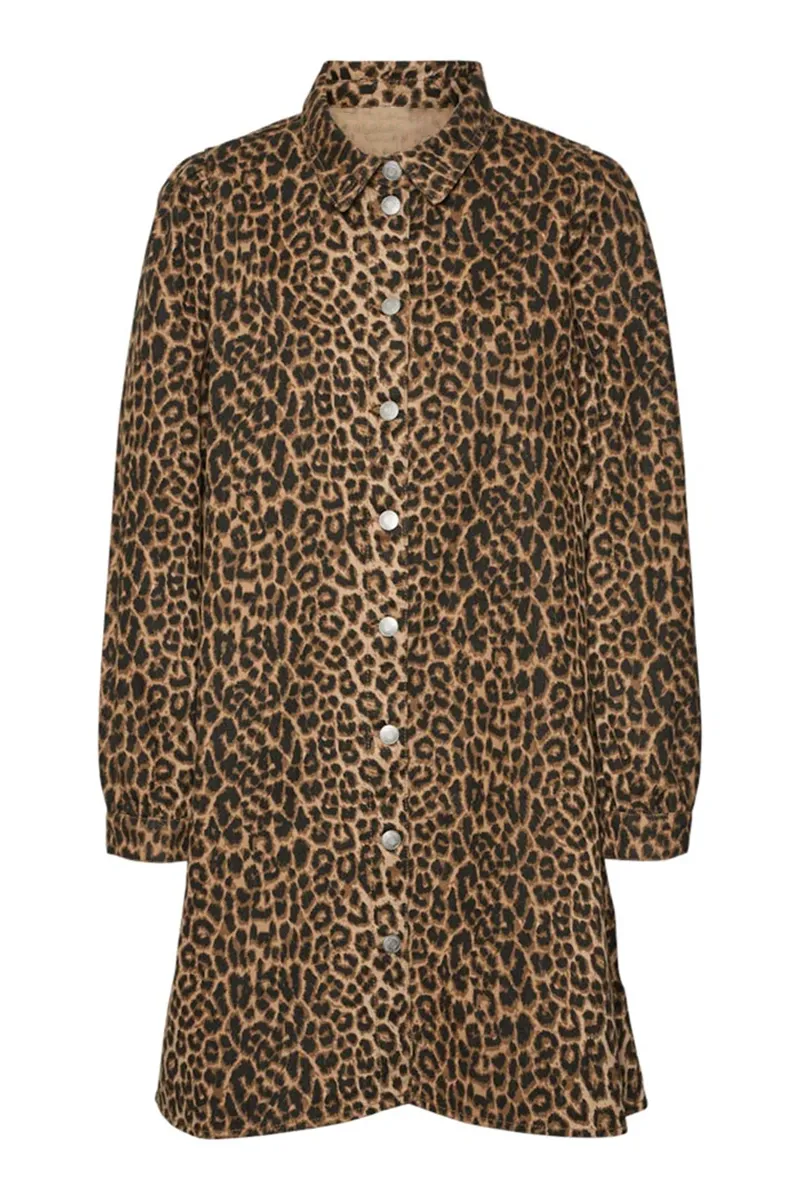 Leopard Print Shirt Collar Button Down Dresses