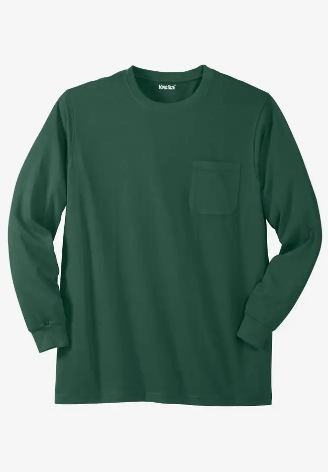 Shrink-Less™ Lightweight Long-Sleeve Crewneck Pocket T-Shirt