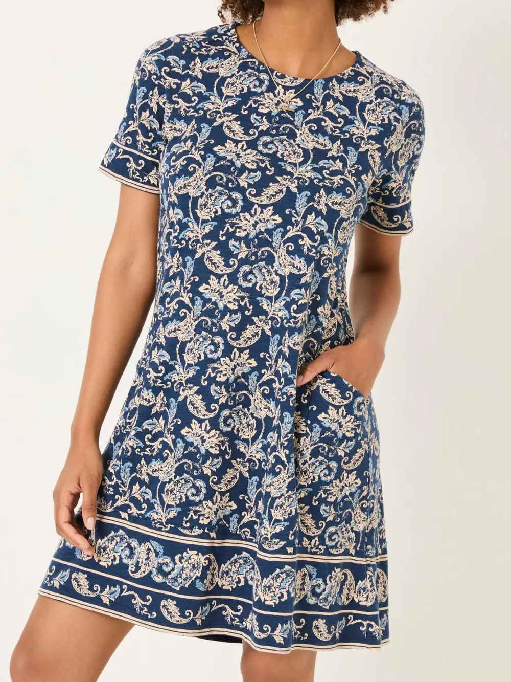 Blue Paisley Short Sleeve Jersey Dress