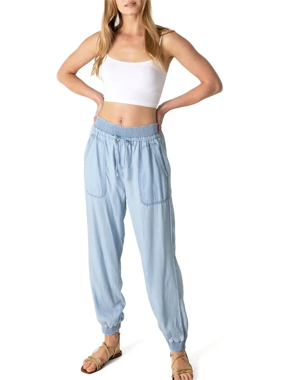 Light Blue Elastic - Waist Jogger Pants