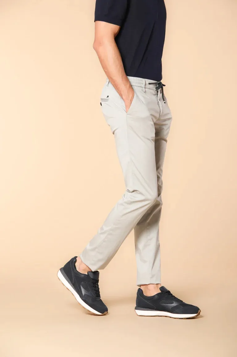 Men's  Pearl Gray Twill Elastic Waist Slim Fit Trousers