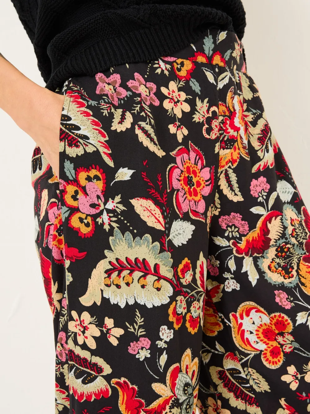 Black Floral Wide Leg Trousers