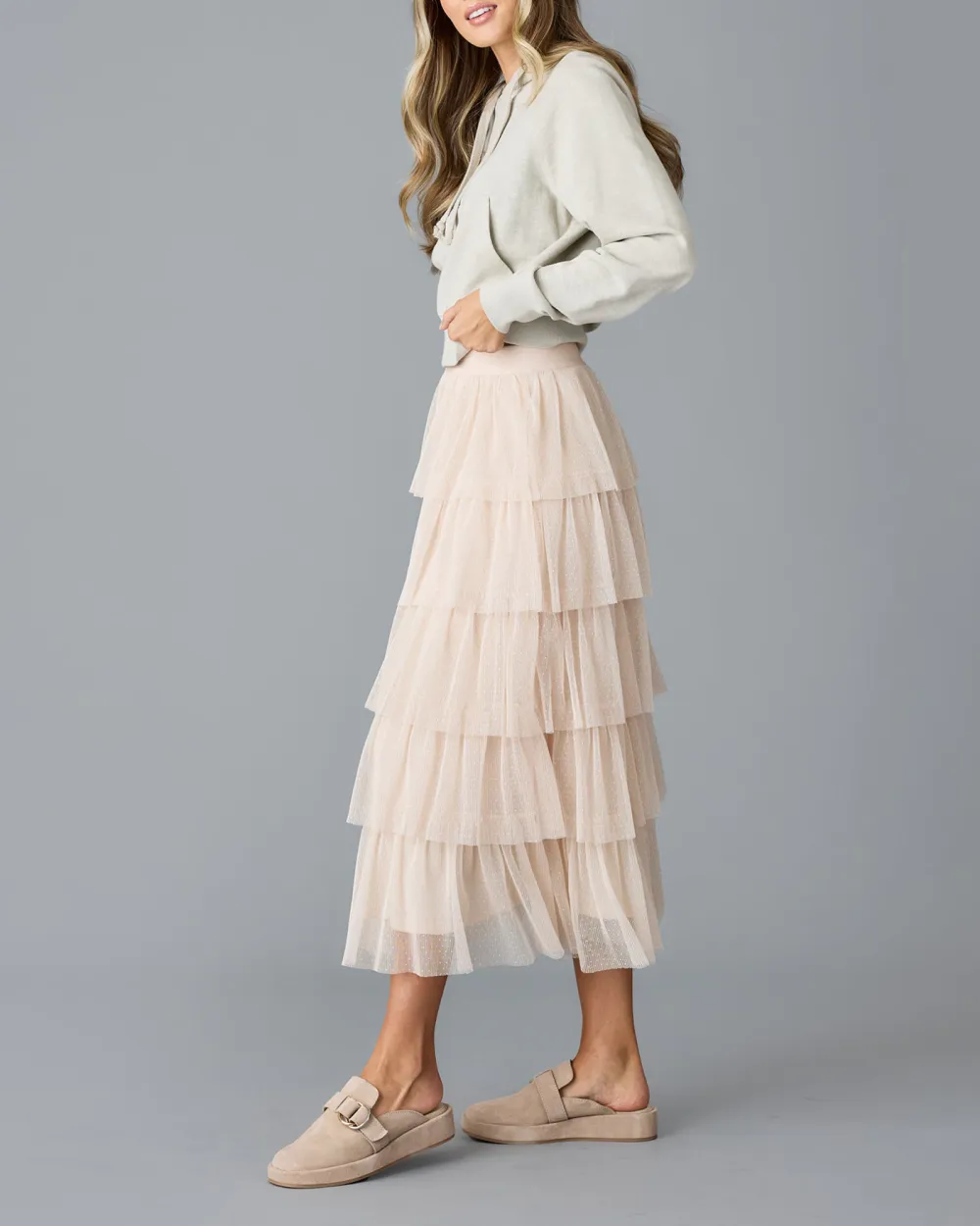 Light Pink Tiered Tulle Maxi Skirt