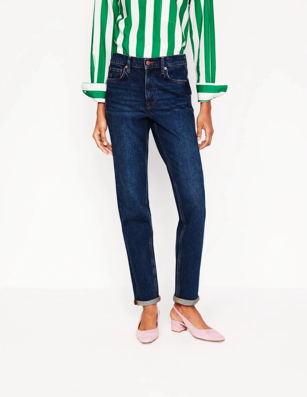 Dark Blue High - Rise Straight - Leg Jeans