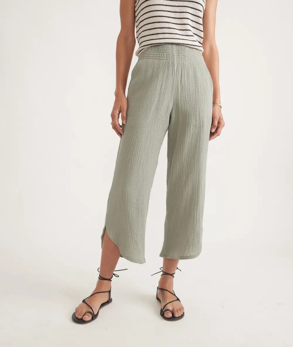 Olive Green Textured Cropped Pants