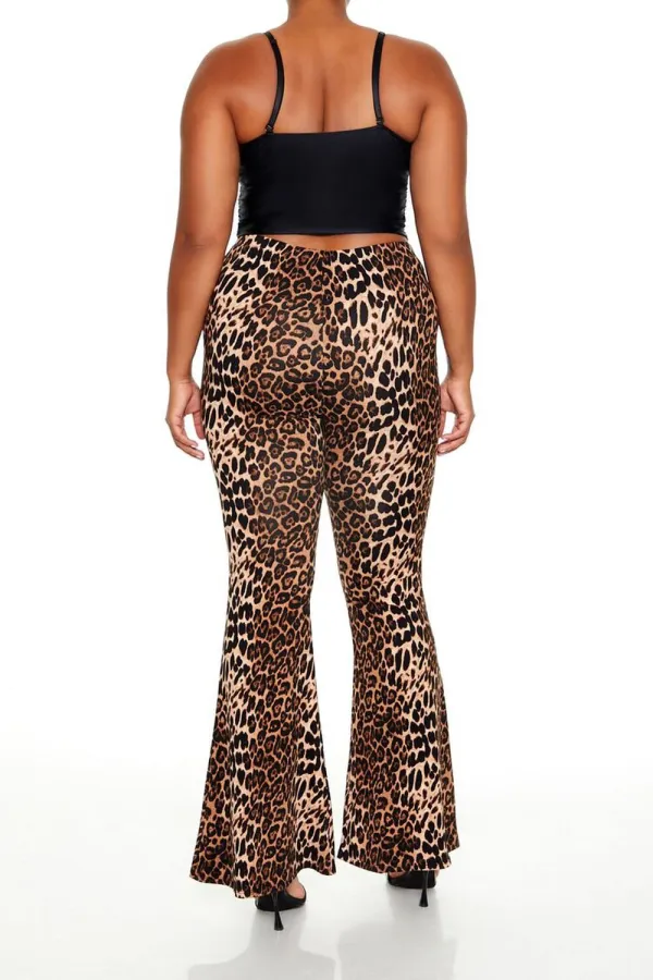 Plus Size Leopard Print Flare Pants