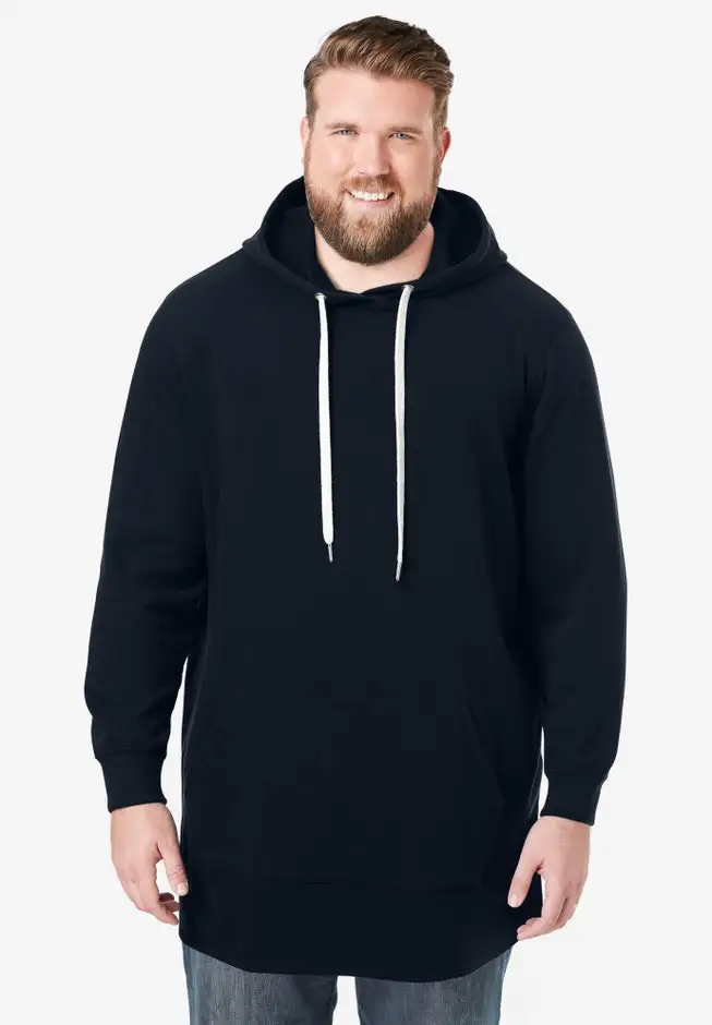 Fleece longer-length pullover hoodie