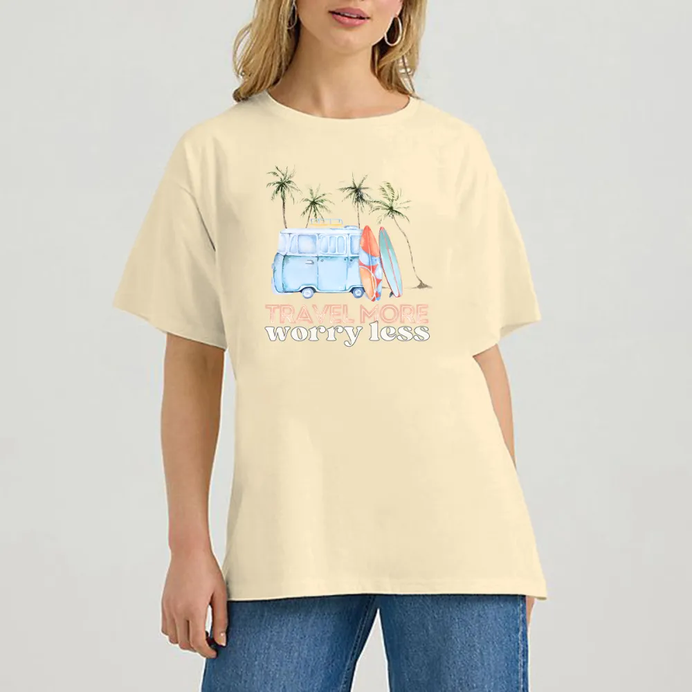 Travel - Inspired Beach Scene Printed T - shirt
