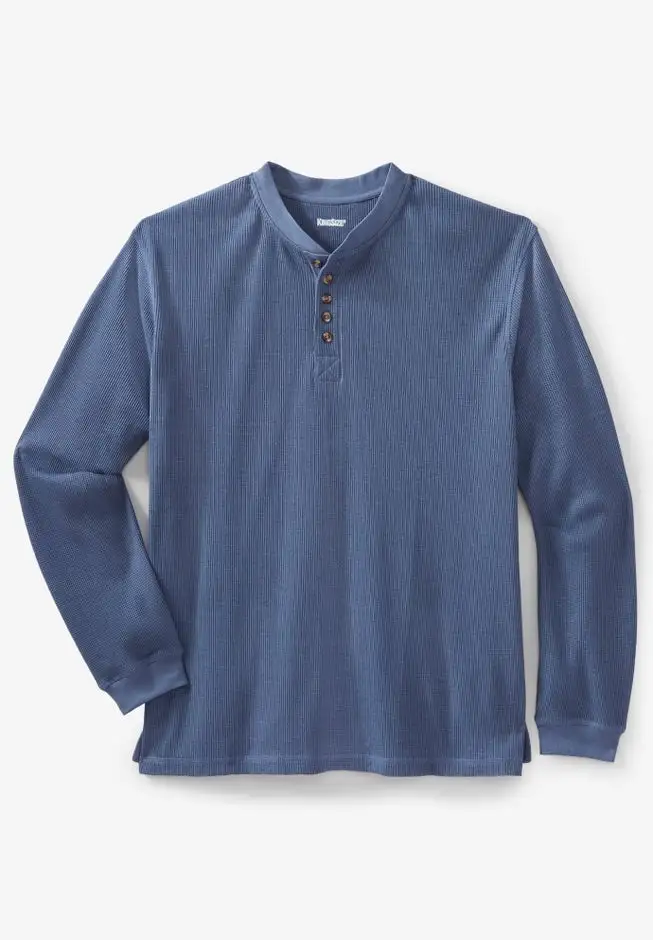 Waffle-Knit Thermal Henley Tee