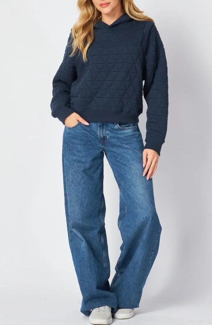 Navy Quilted Hoodie