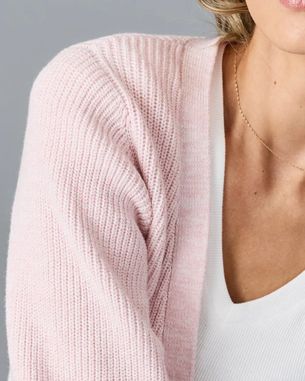 Pink Long Sleeves Open Front Cardigan
