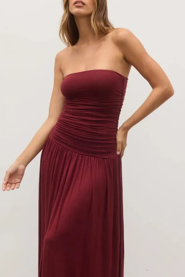 Wine Sexy Off-Shoulder Waist-Cinching Backless  Dresses
