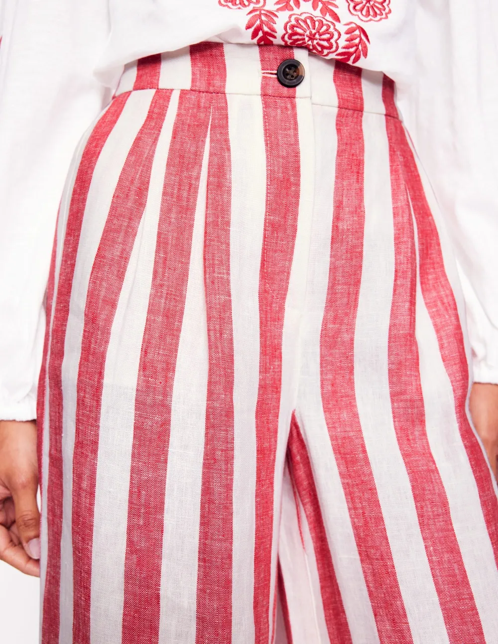 Pink and White Striped Wide - Leg Linen Pants
