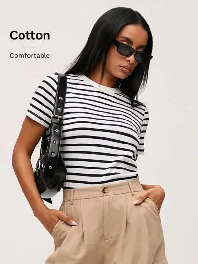 Casual Striped Crew Neck Tee