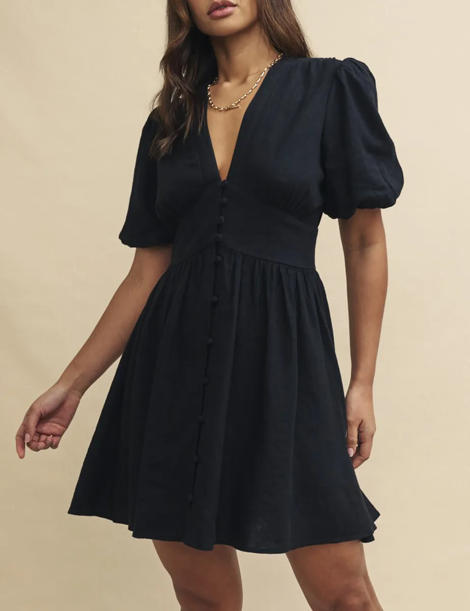 Black Linen-blend Starlight Mini Dress