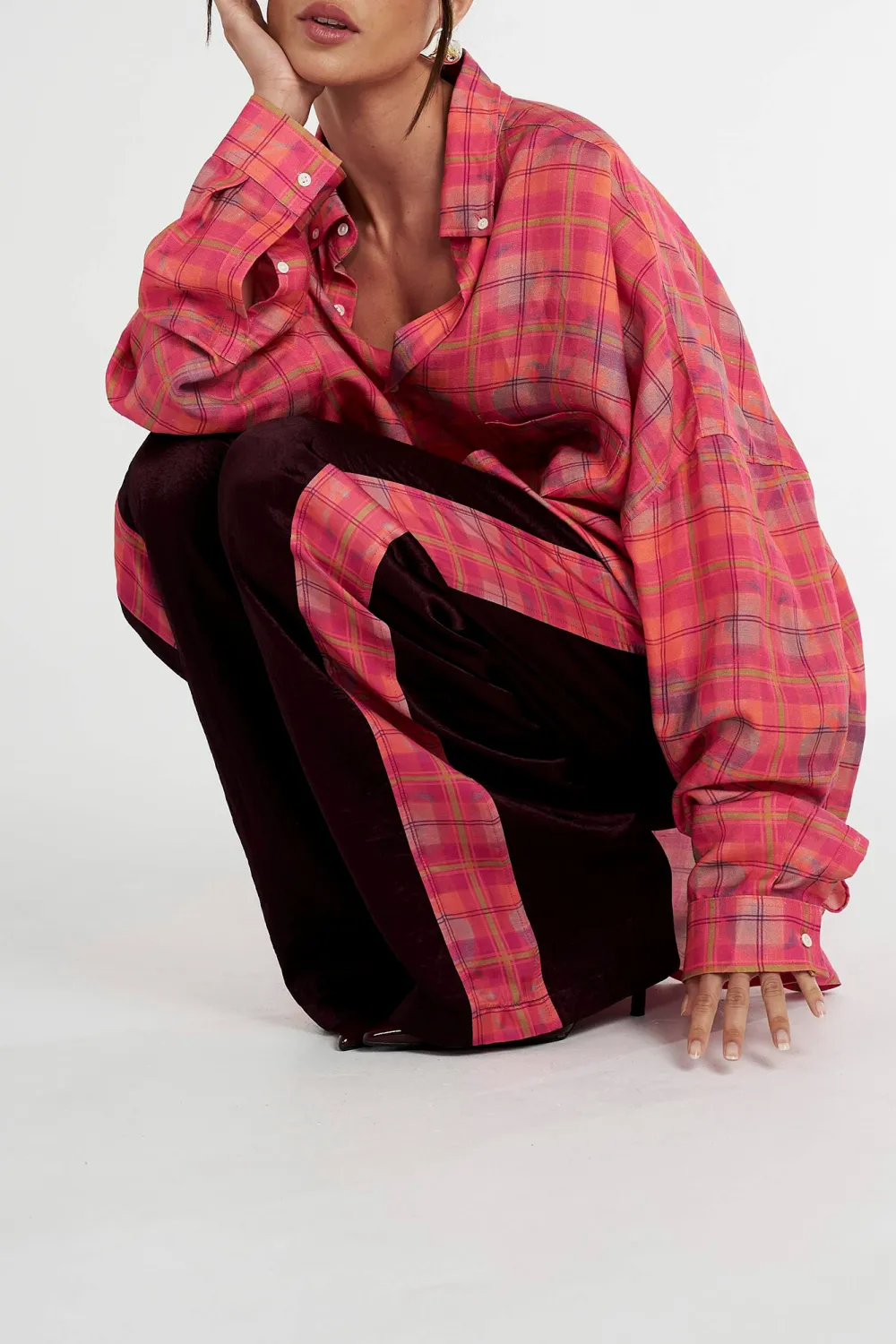 Versatile Loose Neon Plaid Long-Sleeved Shirt