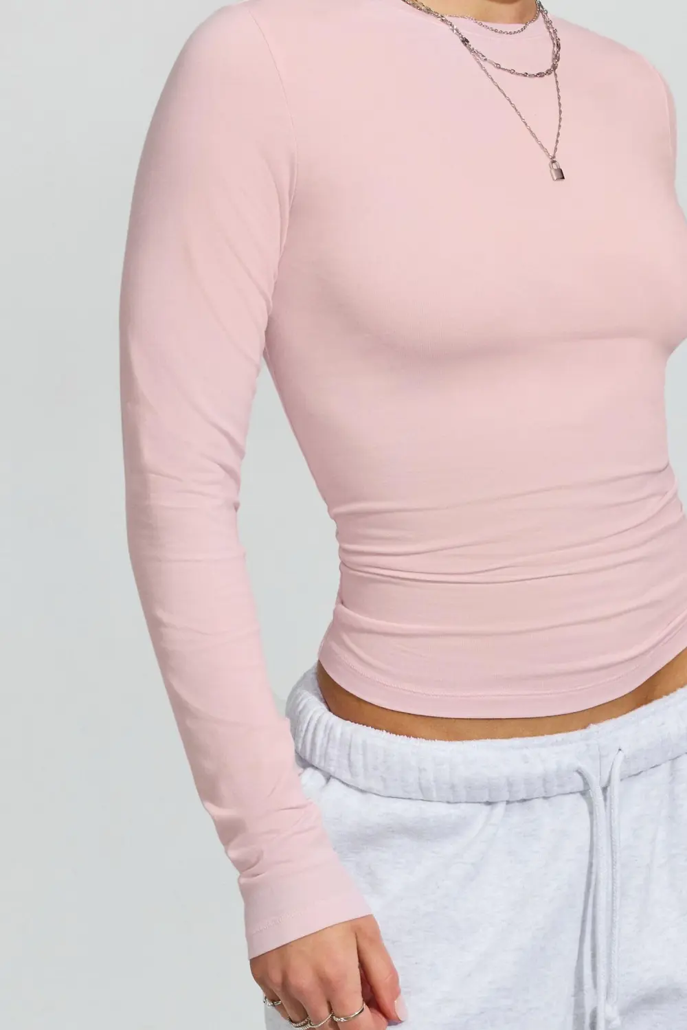 Light Pink Long Sleeve Ruched Top