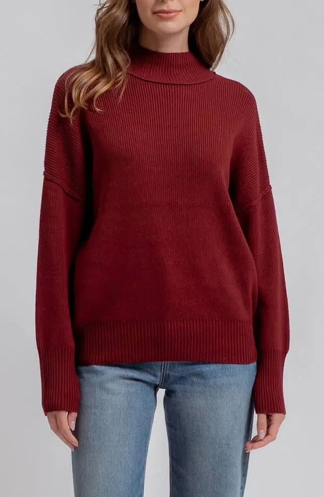 Mock Neck Ribbed Sweater