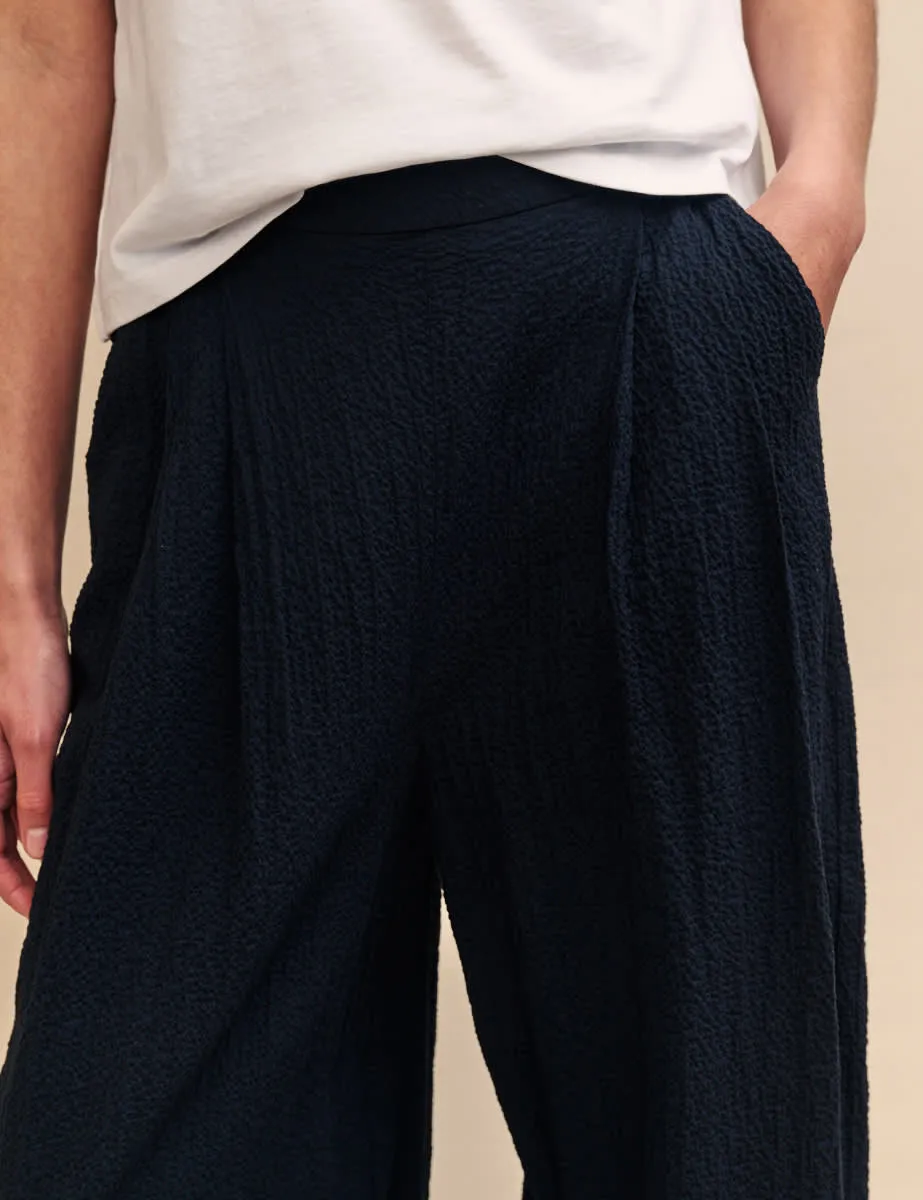 Elasticated Waist Black Wide Leg Trousers