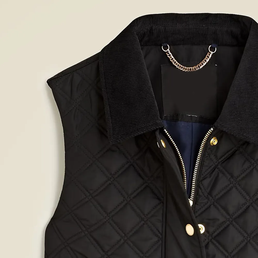 Corduroy-trim Quilted Vest In Green
