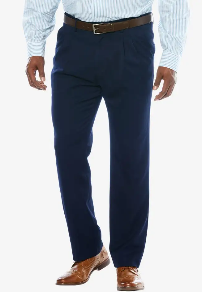 No Hassle Classic Fit Expandable Waist Double-Pleat Dress Pants