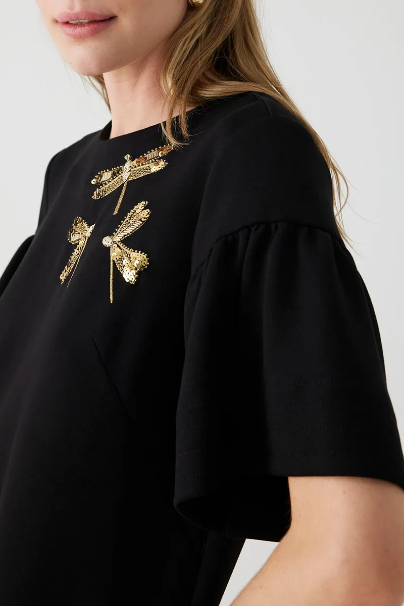 Dragonfly Embellished Ruffle Hem Dresses