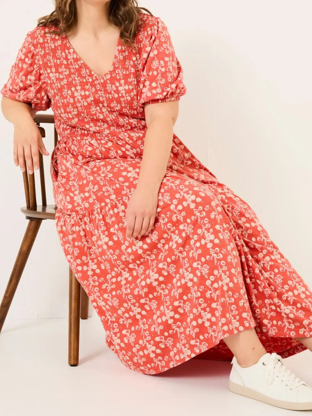 Burnt Orange Floral Midi Dress