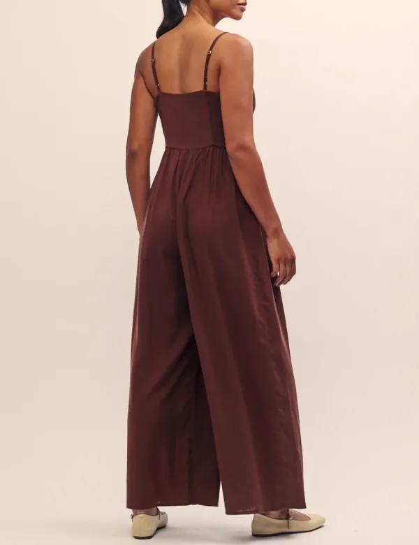 Brown Wrap Front Wide Leg Jumpsuit