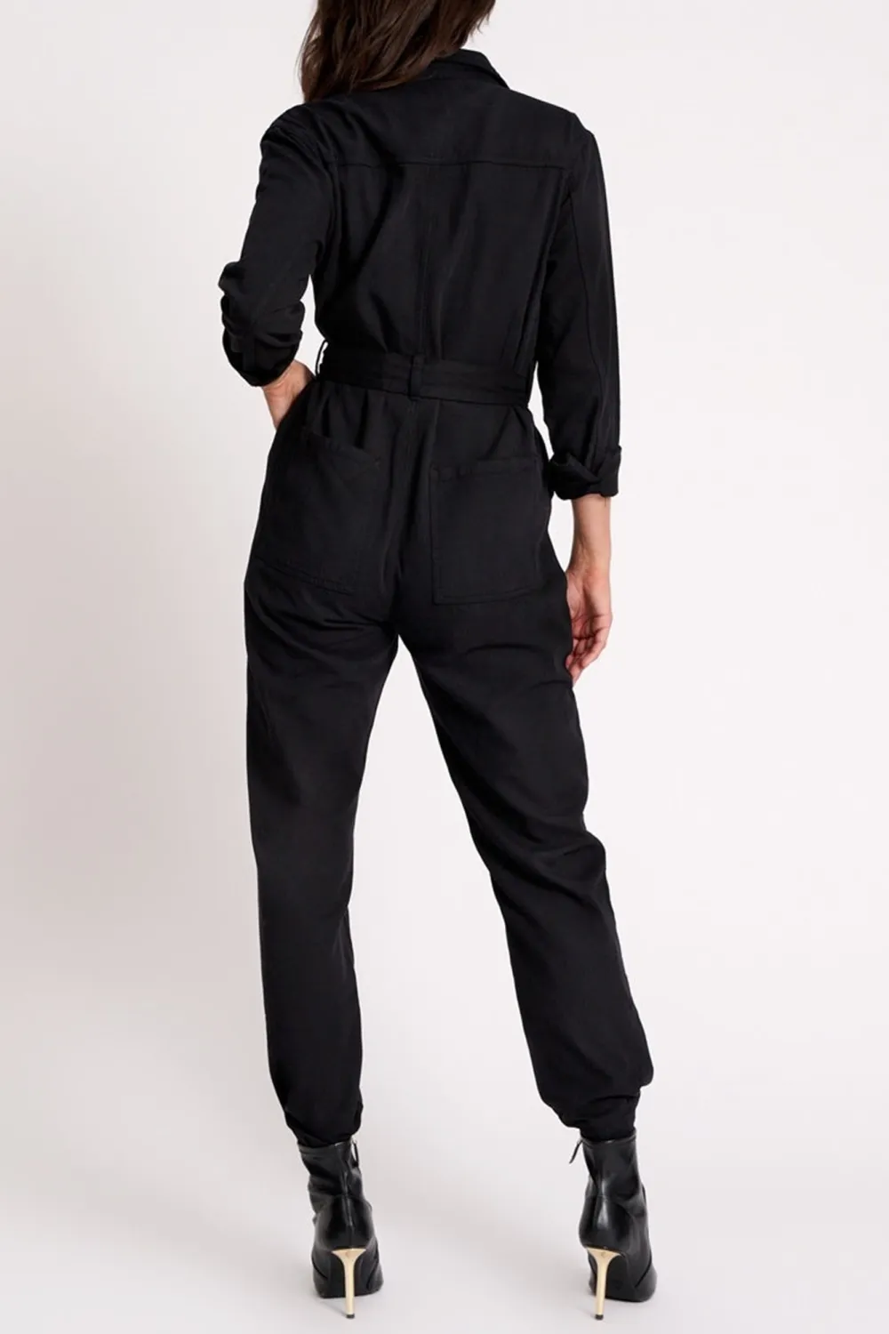 Black High-End Retro Lace-Up Waist-Cinching  Jumpsuit