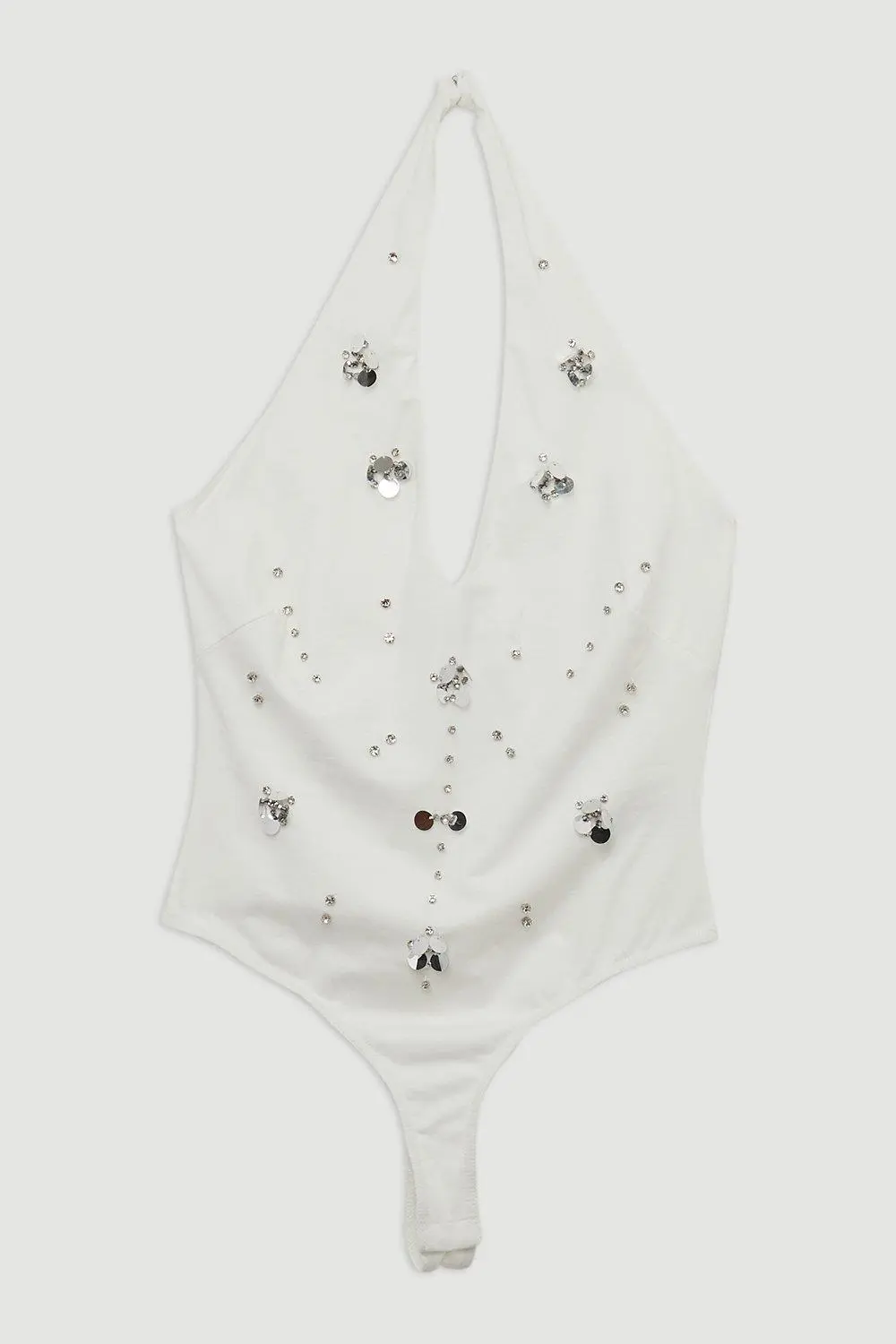 Embellished Stretch Cotton Halterneck Bodysuit