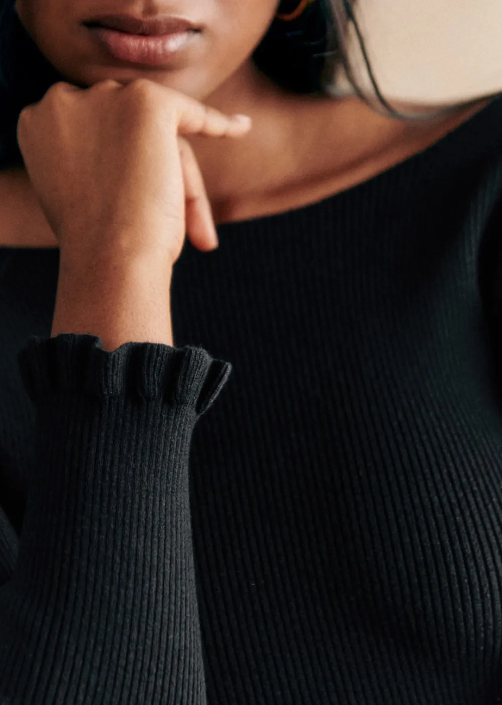 Long Sleeve Open Back Wool And Cotton Bodysuit