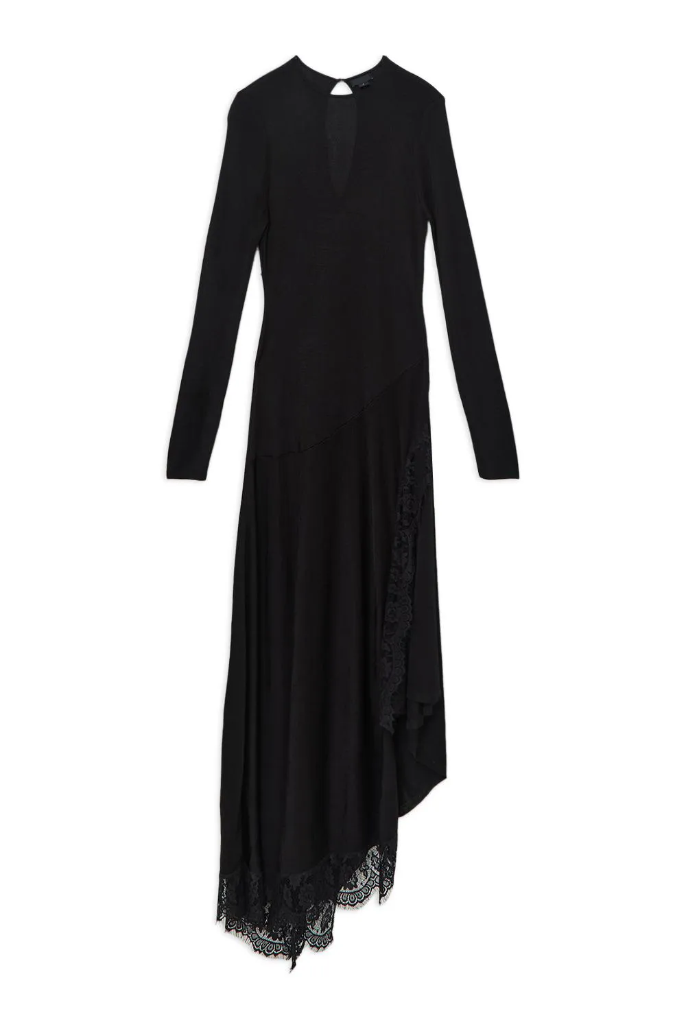 Viscose Blend Slinky Sheer Lace Detail Asymmetric Knit Midaxi Dress