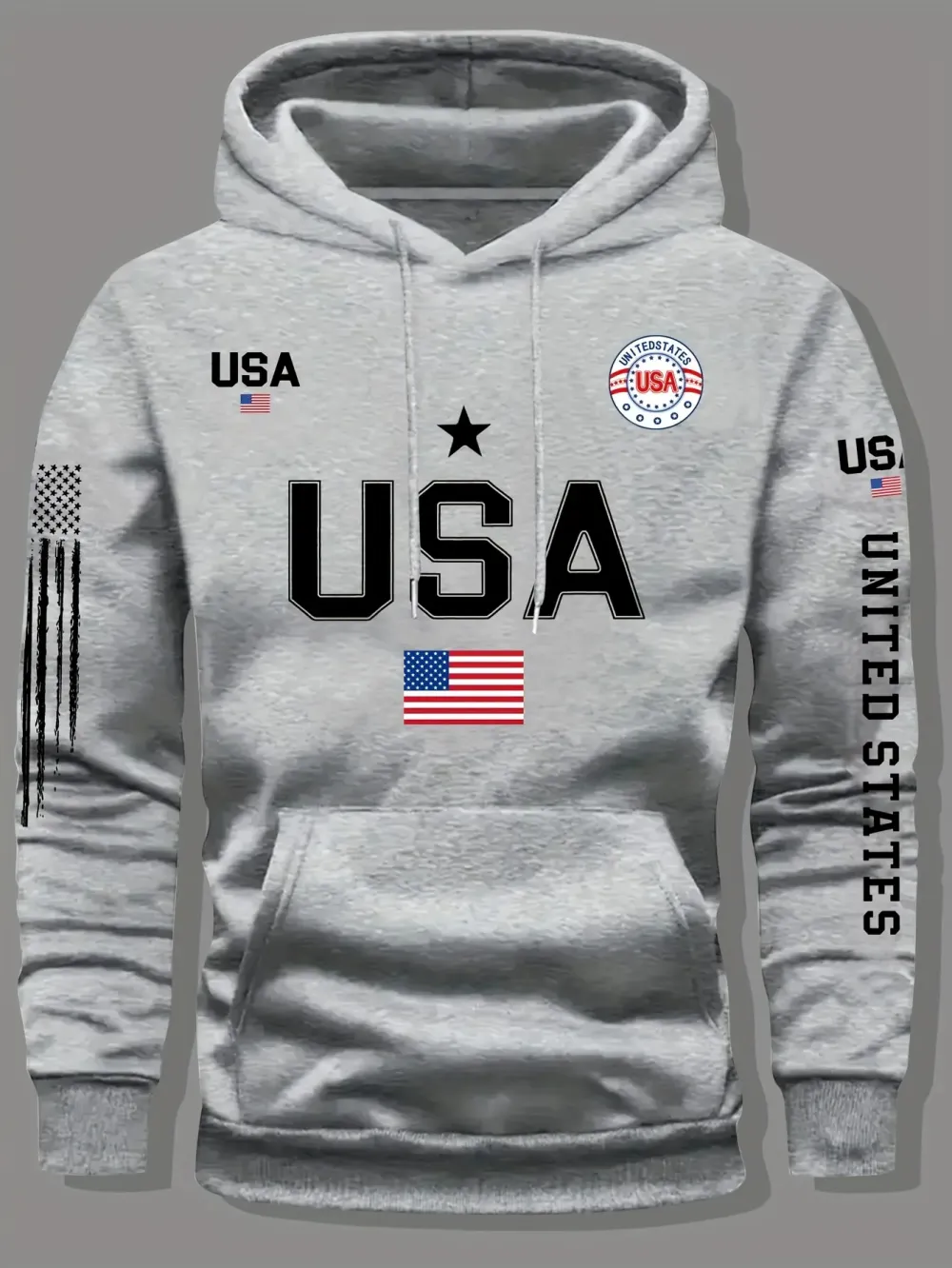 USA Flag Print Hoodie Men's Fleece Sweatshirt