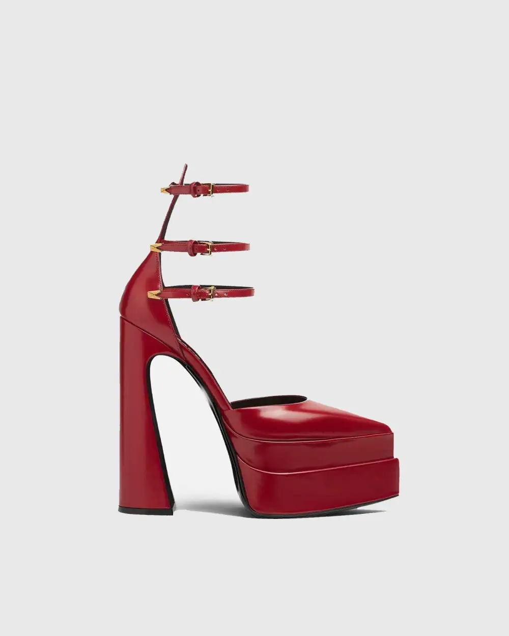 Leather Ankle Strap Platform Heels in Red
