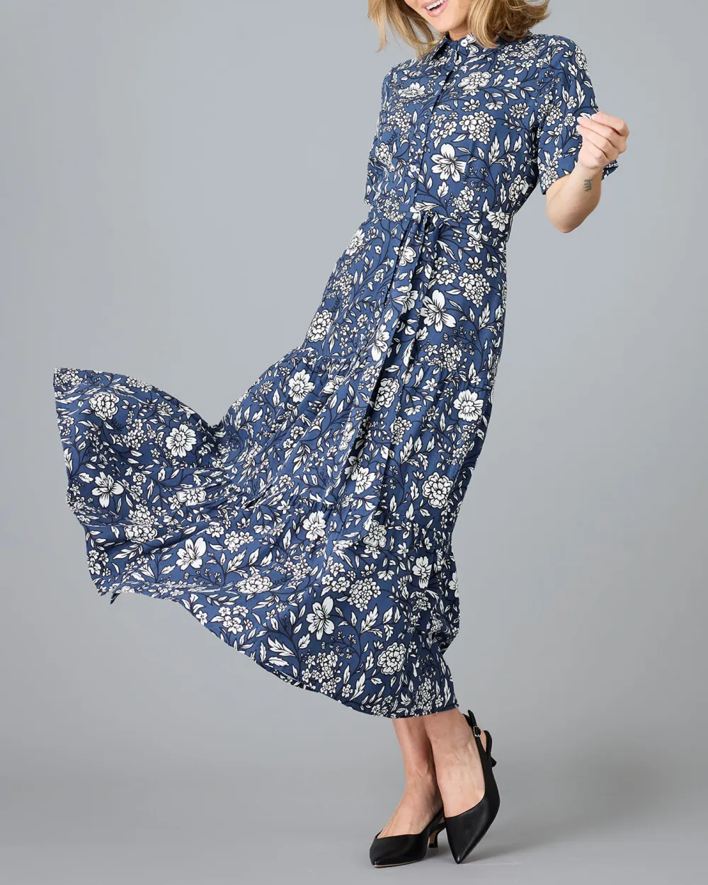 Blue Floral Print Maxi Dress