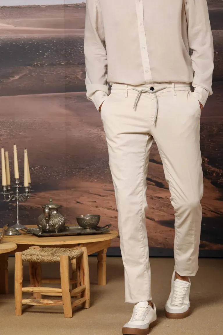 Men's Gray Cotton Linen Twill Elastic Waist Slim Fit Jogging Pants