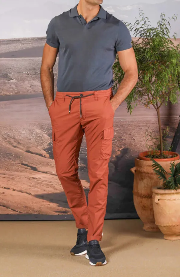 Men's Brick Slim Fit Parachute Fabric Cargo Pants with Large Pockets