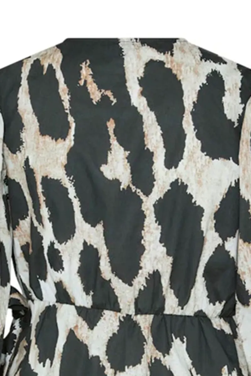 Black Leopard Print Long Sleeve Dresses